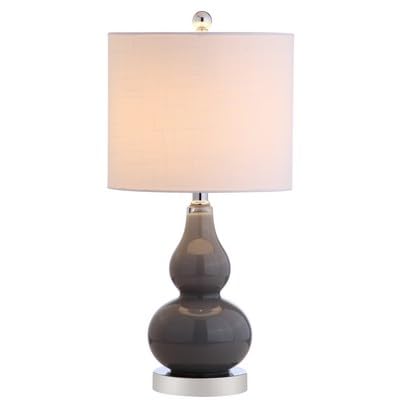 JONATHAN Y Anya Gourd Glass Table Lamp 20.5 Mercury Silver Set of 2 | Modern White Linen Drum Shade Bedside Nightstand LED Bulbs Included Chrome Metal Base product thumbnail 13