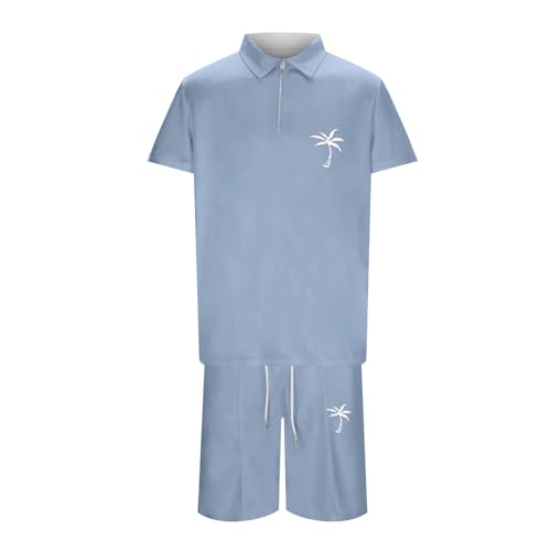 Generisch Folding Bag Travel Men's Summer Sportswear Suits Sportswear Breathable Short Sleeve Shirt and Sports Shorts with Pockets Western Ashtray, lightblue, XL