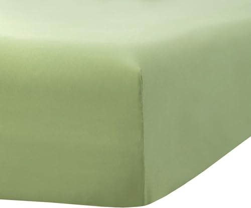 Image of 400 TC Cotton Elastic Fitted Bedsheet with 2 Pillow Covers for Single Bed 36 x 72 10 Inches Sage(Green) Solid Color Fitted Sheet