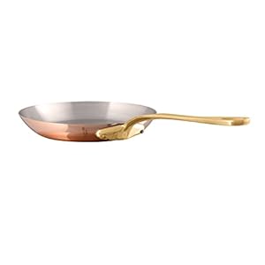 Mauviel M’Heritage 200 B 2mm Polished Copper & Stainless Steel Frying Pan With Brass Handles, 7.9-in, Made In France