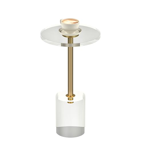 Dethan Clear Acrylic End Table, Modern Minimalist Round Side Table with Solid Base for Living Room, Bedroom, and Office, 12x12 inch, Easy Assembly, Transparent Design, Brushed Brass Metal Accent