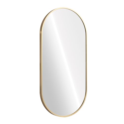 Navaris Oval Wall Mirror - 75 x 38 x 3 cm - Wall Mounted Hanging Mirror with Brushed Brass Rustproof Aluminium Frame - Mirror for Bathroom Bedroom Hallway by NAVARIS - Used condition - CA$66.98