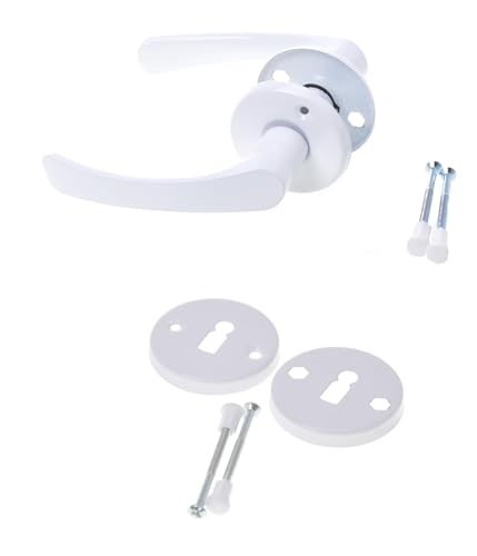 Aqbau® Ensemble de poignées de porte à rosace Blanc (BB – Serrure à garniture)