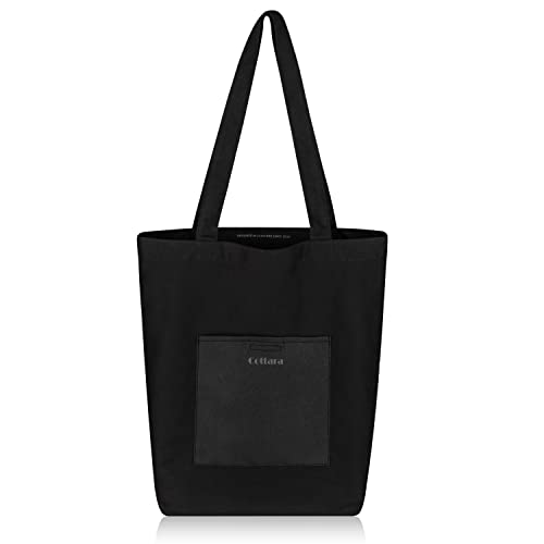 COTTARA Jutebeutel - Hochwertige Stofftasche mit Innentasche, Frontfach und breitem Boden - Einkaufstasche faltbar groß mit langem Henkel - Ideal als Stoffbeutel, Tragetasche, Shopper (Schwarz) Cover