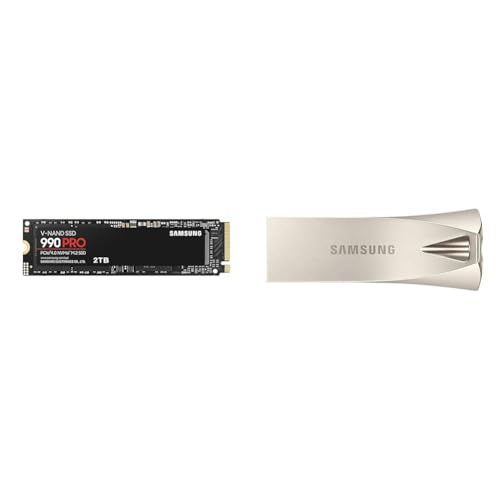 Samsung 990 PRO NVMe M.2 SSD, 2 TB, PCIe 4.0, 7.450 MB/s Lesen & BAR Plus USB-Stick Typ-A, 64 GB, 200 MB/s Lesen, 30 MB/s Schreiben