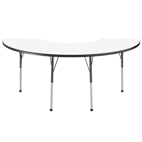Image of FDP Dry-Erase Half Moon Activity School and Office Table (36 x 72 inch), Standard Legs with Ball Glides for Collaborative Spaces, Adjustable Height 19-30 inches - Whiteboard Top and Black Edge