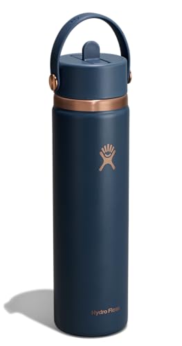 Image of Hydro Flask Water Bottle - Insulated Stainless Steel - Wide Straw Lid, Non Spill, Leakproof in 24 Oz Harbor Blue Arc