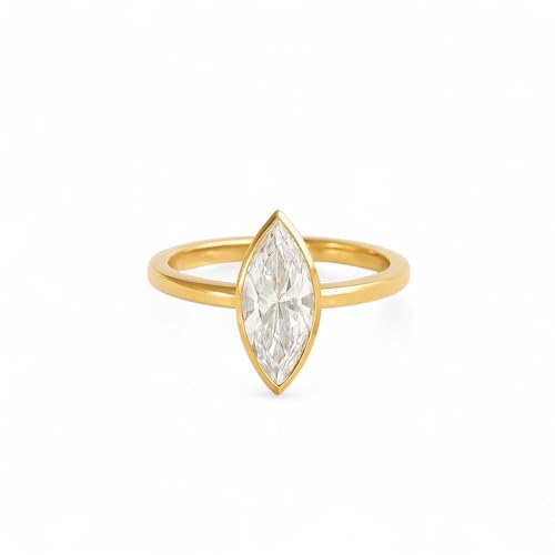 2CT Marquise Cut Moissanite Engagement Ring for Women 14K Yellow Gold Bezel Set Thick Wide Band Handmade Solitaire Wedding Ring Unique Gift Jewelry for Her