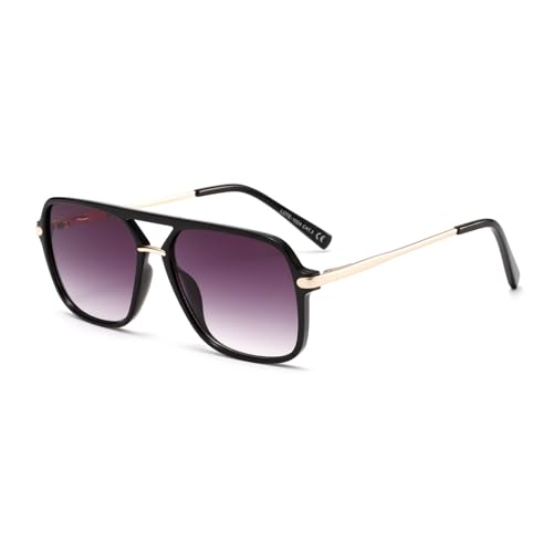 H HELMUT JUST Trendy Vintage Aviador Gafas de sol cuadradas para Mujeres Hombres Retro 70s (Negro Brillante/Gris Gradual)