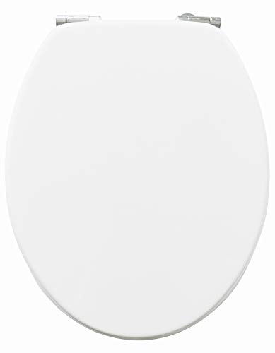 AQUALONA® Essential Value Toilet Seats Wipe Clean Moulded Wood - Stainless Steel Slow Close Hinges - Wipe Clean - Easy Installation (Solid Wood White)
