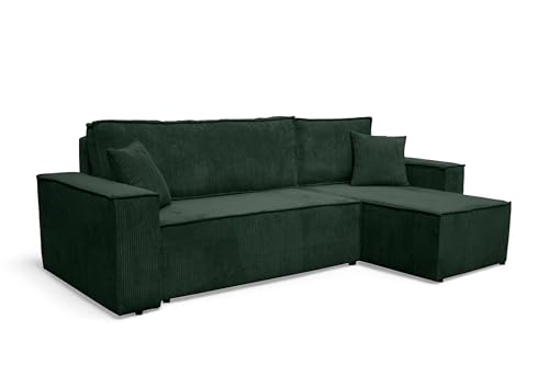 VENASI MÖBEL Ecksofa mit Schlaffunktion und Bettkasten Cord-Stoff Schlafsofa Eckcouch Sofa (Grün)