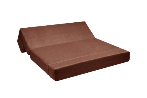 Image of Los Angeles Foldable 3 Seater Sofa Cum Bed, Sofa Bed 5X6 Feet Jute Fabric Washable Cover- Including Cushion Perfect for Living Room - Brown