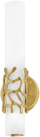 Hinkley Lyra Medium LED Bath Vanity Sconce, Integrated LED, Cast Aluminum Cuff, Mount Up or Down, Lacquered Brass and Etched Opal Glass