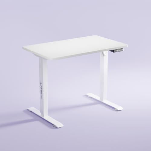 Image of Electric Standing Desk - Height Adjustable Sit-Stand Workstation, Ergonomic Motorized Desk with Walnut Wood Grain Top & White Frame, 1200x600 mm, Home Office Computer Desk