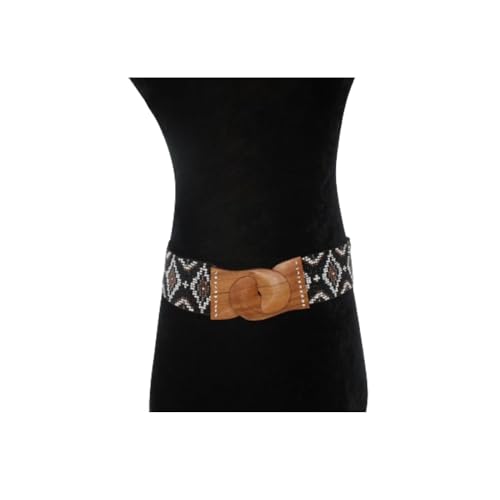 Handmade Black Elastic Beaded Bali Belt - Wooden Buckle for Womens - Stretchy, Fashionable Waist Accessory for Women3