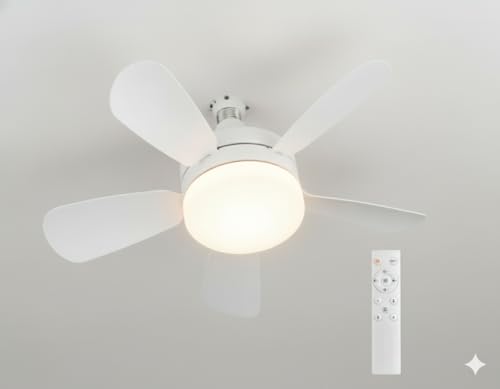Light Weight ABS Ceiling Fan with 3 Speed and 3 Colour Led Light and Remote Control, 14.5" B22d Cap Holder (140V-265V AC) for Room, Kitchen, Bathroom, Cabin