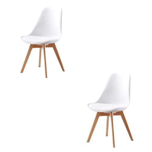 Max Star   Silla Estilo Nordico,Ganga, Silla de Oficina, Salón, Comedor, con Cojín Integrado, Diseño Ergonómico y Elegante, Patas de Madera. (2, Blanco)