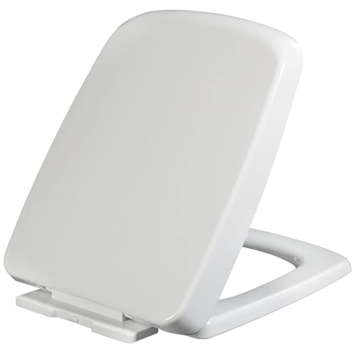 Tapa WC Cuadrado Con Cierre Suave, Asiento De Inodoro De Liberación Rápida Con Topes Antideslizantes, Fácil Limpieza E Instalación Con Bisagras Ajustables, Tapa De Inodoro Blanca, Plástico, 45x36cm