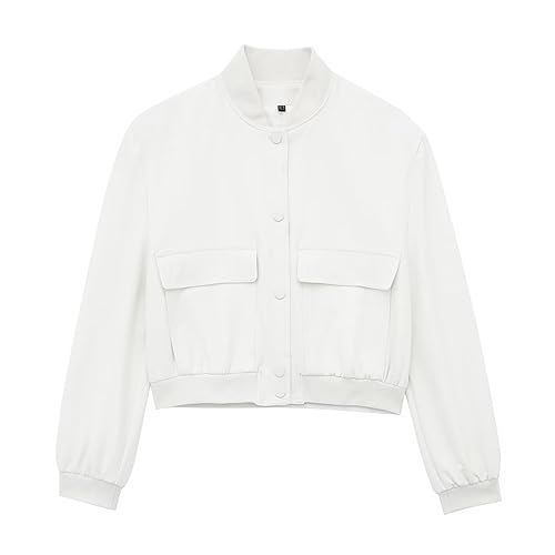 Cropped Bomber Jacket Women Button Down Coat with Pockets