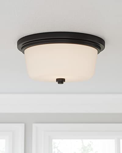 Design House 588244 Aubrey Transitional 2-Light Indoor Flush Mount Ceiling Light Dimmable Frosted Glass For Bedroom Dining Room Kitchen, Matte Black #TOP3