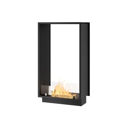SOLOLED Chimenea de bioetanol 2Side 1000 Slim Vert para empotrar con dos fachadas – Negro mate, con cristal, quemador de 1 l, diseño moderno