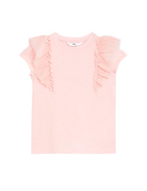 Image of Marks & Spencer Girls Solid Cotton Round Neck Regular Fit Top