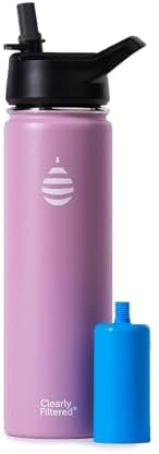 Clearly Filtered 20oz Water Bottle/Targets 220+ Contaminants/Double-Wall Insulated Stainless Steel Filtered Water Bottle BPA/BPS-Free Phthalate-Free Filters Fluoride Lead Chlorine (Pink)