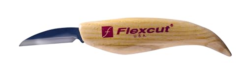 FLEXCUT KN14 Roughing Knife 2″ High-Carbon Steel Straight Blade, Ergonomic Ash-wood Handle, 0.15 lb, Flexible Spring Steel Shaft, Made in USA
