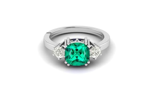Image of LMDPRAJAPATIS 7.25 Ratti 6.50 Carat Emerald Stone Arstrological Purpose Silver Adjustable Ring For Men