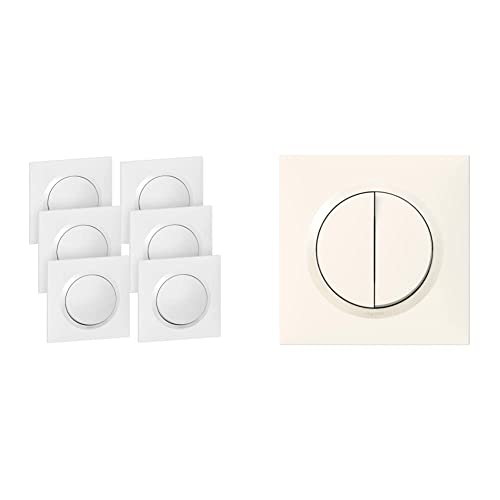 Legrand LEG300430 6X VV BLC CPL dooxie Lot de 6 interrupteurs ou va et vients Blanc Complet & 095011 Double Interrupteur Ou Va et Vient Dooxie, Livré avec Plaque Carrée, 10AX, 250V, Blanc