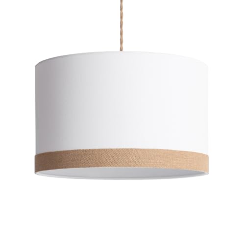 LEDKIA LIGHTING - Lámpara Colgante Tela Leya Natural | Diseño Elegante y Duradero | Compatible con Bombilla E27 | Ideal para Salón y Dormitorio | IP20, Blanco, Cuerda, Textil, Metal