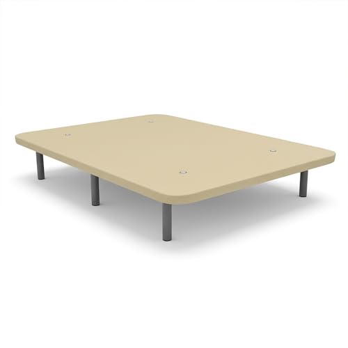 mattfy - Base Tapizada 3D 135 x 190 Beige Extra Resistente con Gran Estabilidad y Barras de Refuerzo, Incluye 6 Patas metálicas roscadas de 25cm