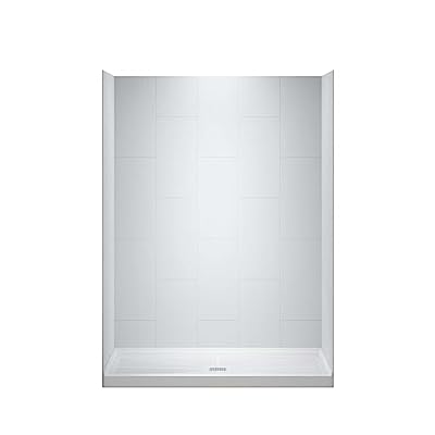 WOODBRIDGE 60 in. L x 36 in. W x 75 in. H Alcove Solid Surface Shower Combo Kits with Glue Up Shower Walls in Matte White and Single Threshold Shower Base with Center Drain in White