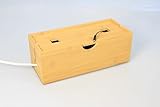 Bamboo Cable Management Box, Natural Wood Cord Organiser with Lid, Home Office Wire Storage Solution - Image 1