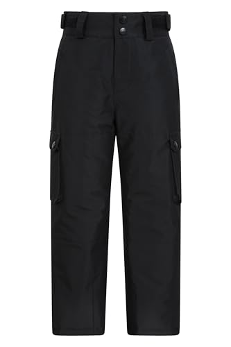 Mountain Warehouse Titan - Pantalones cargo de nieve para niños – Polainas de tobillo integradas impermeables reforzadas para niños y niñas – Esquí, deportes de invierno, Negro , 3-4 Años