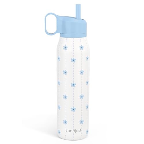 Image of Blue Floral Stainless Steel Water Bottle with Twist Lid 20oz, Travel Insulated Water Bottles for Sports & Gym, Gift for Women Girls Friends Birthday Christmas
