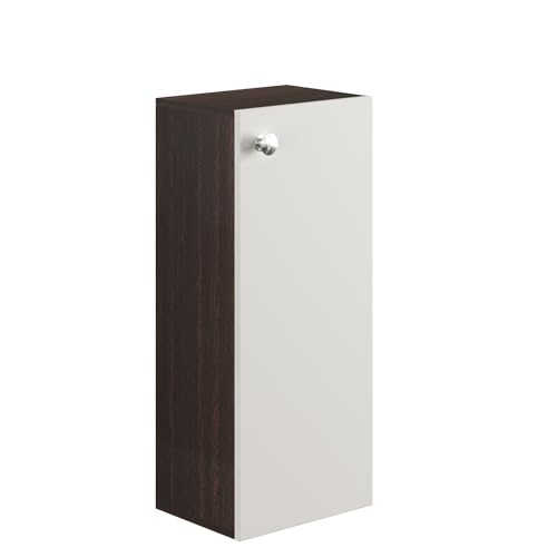 Image of Marbin Modern Tall Storage Cabinet with Door & Shelves | Space Saving Bathroom Organizer, Bedroom Side Cabinet & Multipurpose Cupboard | Engineered Wood, 35x26x83cm Wenge & White Finish