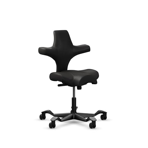 Image of HAG Capisco Standard Chair-Black Frame-Upholstered Black Onyx Vinyl