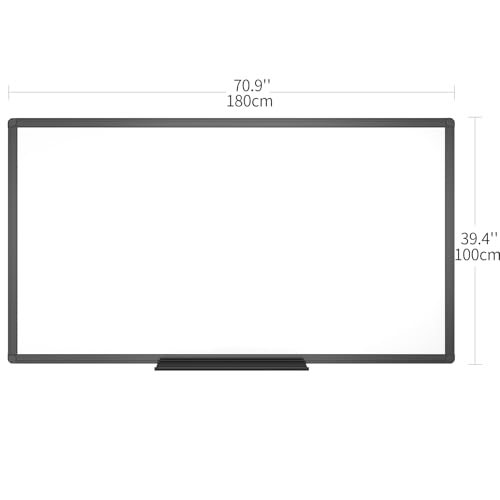 Image of VIZ-PRO Magnetic Dry Erase Board, 72 x 40 Inches, Black Aluminium Frame | Large Wall Mounted Whiteboard with Marker Tray for School Office and Home
