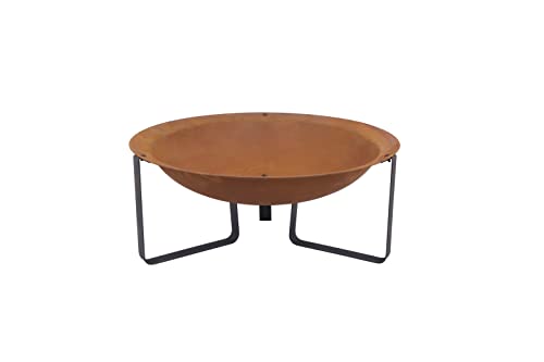 Rustic Wood Burning Steel Fire Pit Bowl with Black Metal Stand - 61cms