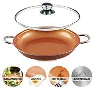 14 inch Non Stick Copper coated Ceramic Cooking Fry Pan 14''Wok Casserole set induction pan with Lid Dishwasher & Oven safe copper wok set