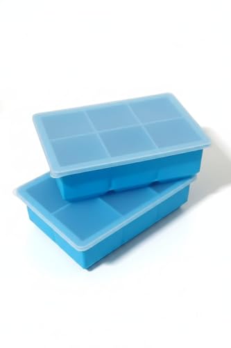 Image of Ice Cube Molds with Lid,Big Silicone Ice Cube Tray for Whiskey,2Inch Square Ice Cube Tray,Easy-Release Ice Mold,Giant Ice Cubes for Bourbon Cocktail (1, Blue)