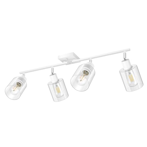 30" Track Lighting Fixtures Ceiling, LED Track Lighting Kit Kitchen, 4-Light Track Ceiling Lights with Clear Glass Shade, White Modern Spotlight with Rotatable Head for Bathroom Vanity(E26, NO Bulb)