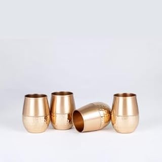 copper wine hammered glass set tumbler goblet plate serving beer bar flute design, Set of 4