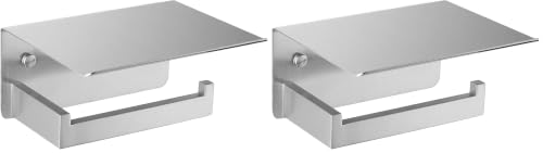 Image of Angle Simple Toilet Paper Holder with Shelf, 304 Stainless Steel Toilet Tissue Roll Holder Brushed Nickel Wall Mount (Pack of 2)