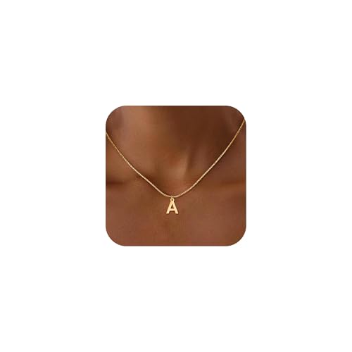 SLOONG Initial Necklaces for Women Teen Girls, 18K Gold Plated Necklace Dainty A - Z Pendant Personailzed Necklace Cute Initial Letter Necklace Gold Jewelry Gifts