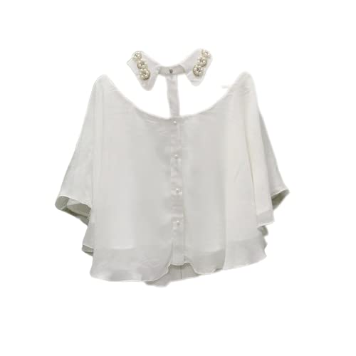 Women Off Shoulder Collar Neck Full Flair Georgette Poncho Cape Top (White)-picture-21