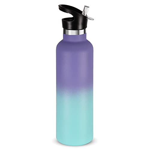 Volhoply 750ml Botellas Agua Acero Inoxidable con Tapa de Paja, Botella de Deporte Aislada con Asa, Termo de Agua de Viaje de Doble Pared- Libre BPA, Frasco de Agua Reutilizable para Niños,Escuela Cover