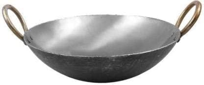 Diamond Steel Iron Kadai with Strong Handles| kadhai | Loha/Lokhand Black Kadhai for Cooking on Stovetop| Iron Wok for Deep Frying|100% Pure (Black) 18 Inch