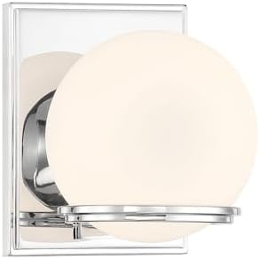 Minka Lavery 2841-77-L Hollywood Nights Etched Opal Glass Orb LED Bath Vanity Wall Sconce, 1-Light 8 Watt, 7" H x 6" W, Chrome